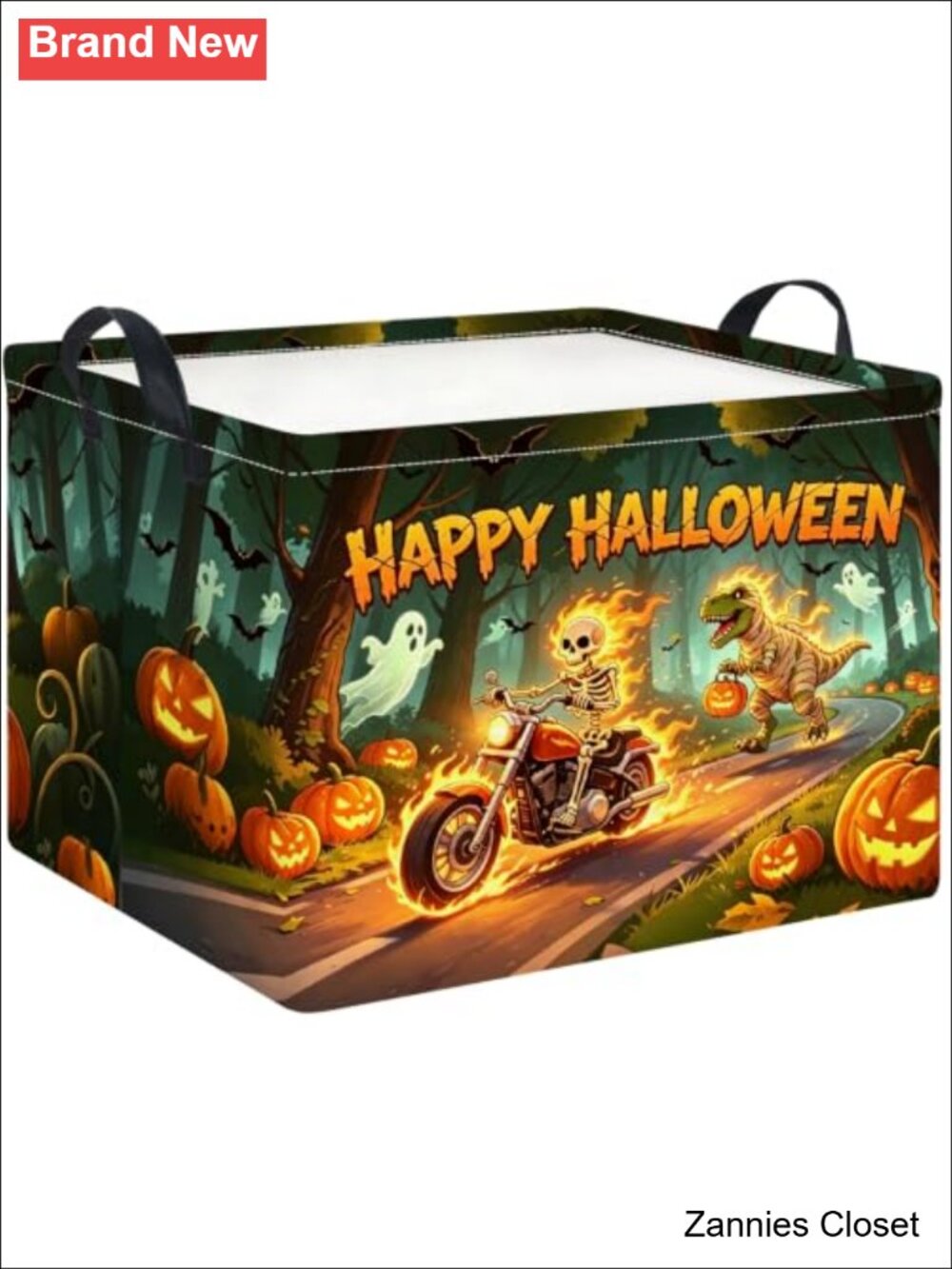 👻 Collapsible Rectangle Storage Basket with Handles Fire Halloween Gift Bin